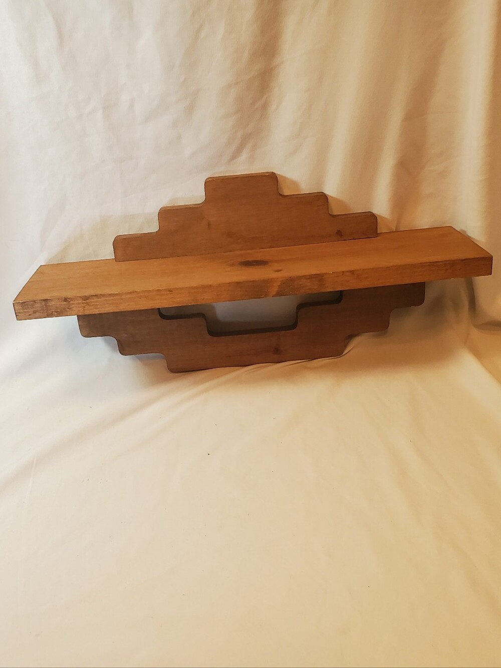 Rustic Wooden Wall Shelf Vintage Display Knick Knacks Reversible Retro MCM